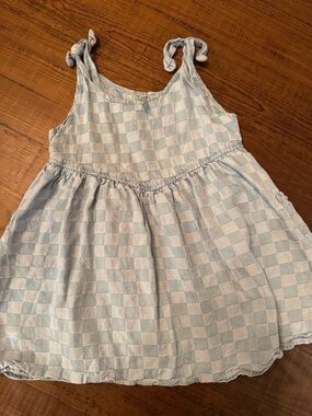Rylee + Cru Pale Blue Check Tie-Shoulder Sundress
